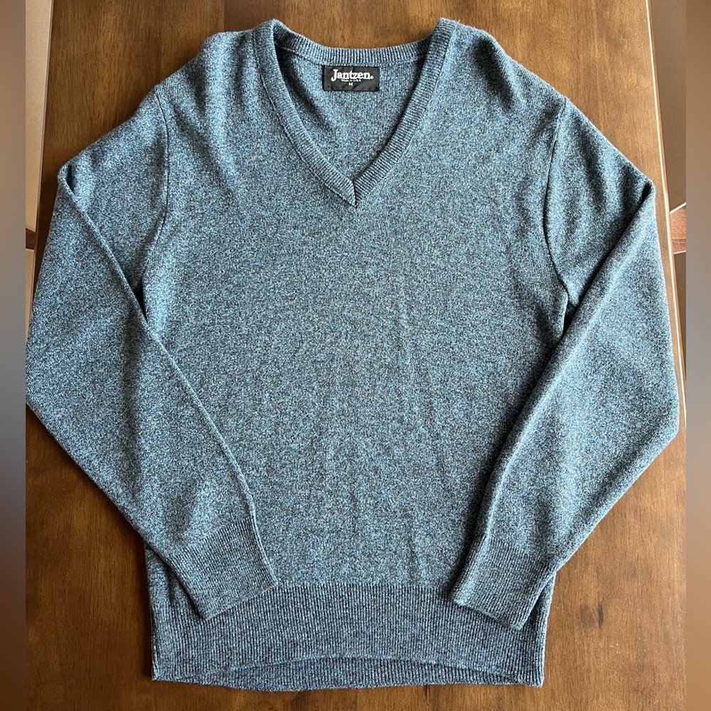 Jantzen V-Neck Sweater Heather Blue Long Sleeve Men’s Medium